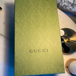 Green Gucci Shoe Box (Empty) with two (2) insignia dust bags